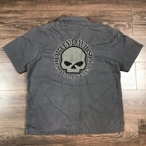 Harley-Davidson Motorcycle Biker Motor Clothes Mens Gray Button Down Shirt Sz XL